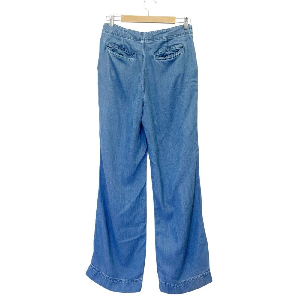Sundance Oaklee Wide Leg Pants Lyocell Chambray Sailor Button High Rise Size 8 - Picture 3 of 13